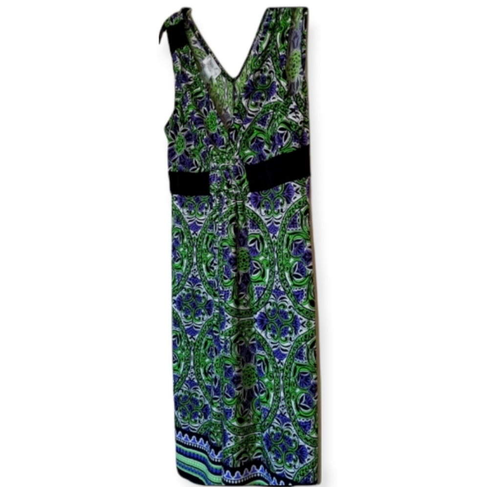 VINTAGE Maggy L 90s designer v neck green floral print dress size 14P